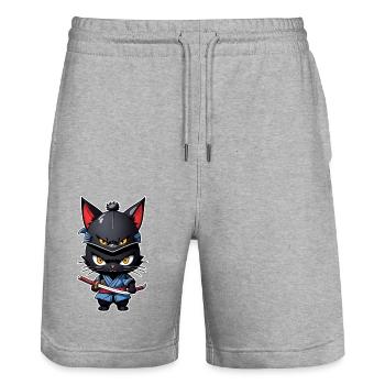 Ninja Katze - Samurai Kätzchen - Stanley/Stella Unisex Bio Joggingshorts Trainer  - Grau meliert - Vorne - Nik (191cm) & Marisol (170cm)