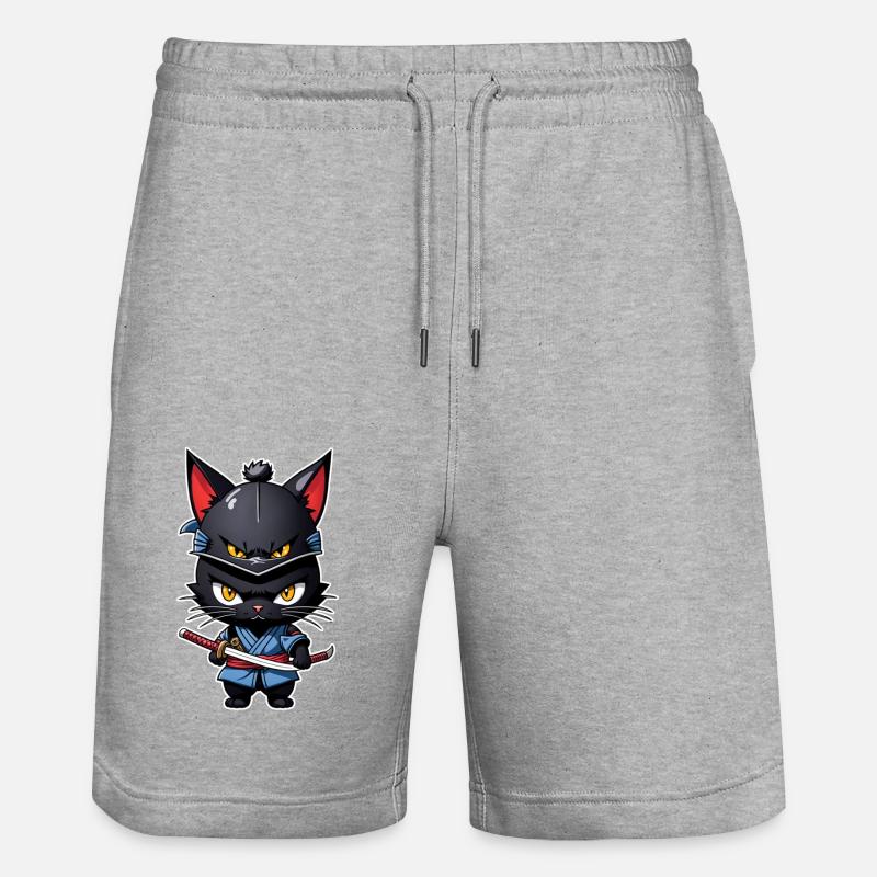 Ninja Cat - Samurai Kitten - Stanley/Stella Trainer Unisex Organic Jogging Shorts - heather grey