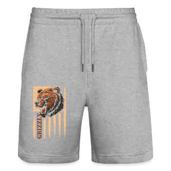 Bär Nordisch Grizzly Tierkreiszeichen - Stanley/Stella Unisex Bio Joggingshorts Trainer  - Grau meliert - Vorne - Nik (191cm) & Marisol (170cm)