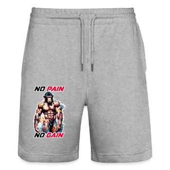 Bodybuilder / Sports / Fitness / Monkey / Muscles - Stanley/Stella Trainer Unisex Organic Jogging Shorts - heather grey - Front - Nik (191cm) & Marisol (170cm)