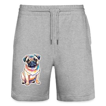 Mops Wasserfarben - Stanley/Stella Unisex Bio Joggingshorts Trainer  - Grau meliert - Vorne - Nik (191cm) & Marisol (170cm)