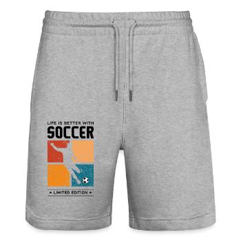La vie est meilleure avec le football - Short de jogging bio TRAINER Stanley/Stella unisexe - gris chiné - Devant - Nik (191cm) & Marisol (170cm)