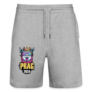 Prague 2024 Alpaca Party Holiday - Stanley/Stella Trainer Unisex Organic Jogging Shorts - heather grey - Front - Nik (191cm) & Marisol (170cm)