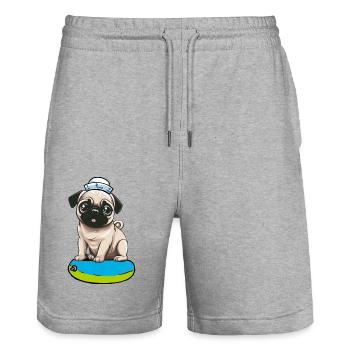 Mops Hund Hunde Seemann Matrose Moin Kinder Kind - Stanley/Stella Unisex Bio Joggingshorts Trainer  - Grau meliert - Vorne - Nik (191cm) & Marisol (170cm)
