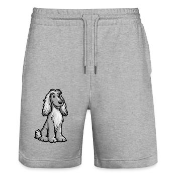 Afghan Hound Hund Comic Niedlich - Stanley/Stella Unisex Bio Joggingshorts Trainer  - Grau meliert - Vorne - Nik (191cm) & Marisol (170cm)