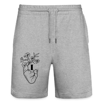 Lettre i cœur anatomie floral noir - Short de jogging bio TRAINER Stanley/Stella unisexe - gris chiné - Devant - Nik (191cm) & Marisol (170cm)