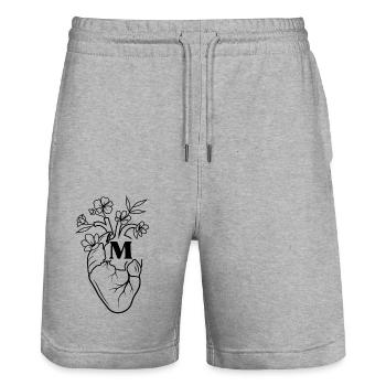 Buchstabe M Herz Schwarze Blumen Anatomie - Stanley/Stella Unisex Bio Joggingshorts Trainer  - Grau meliert - Vorne - Nik (191cm) & Marisol (170cm)