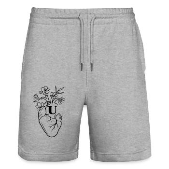 Buchstabe u Herz schwarze florale Anatomie - Stanley/Stella Unisex Bio Joggingshorts Trainer  - Grau meliert - Vorne - Nik (191cm) & Marisol (170cm)