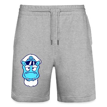 Hippopotamus Captain Face Funny Cute Cartoon Comic - Stanley/Stella Trainer Unisex Organic Jogging Shorts - heather grey - Front - Nik (191cm) & Marisol (170cm)