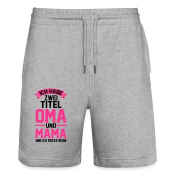 J’ai deux titres : Mamie et Maman - Short de jogging bio TRAINER Stanley/Stella unisexe - gris chiné - Devant - Nik (191cm) & Marisol (170cm)
