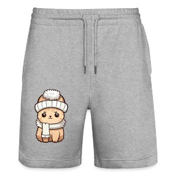 Alpaca Winter Animal Baby Comic - Stanley/Stella Trainer Unisex Organic Jogging Shorts - heather grey - Front - Nik (191cm) & Marisol (170cm)