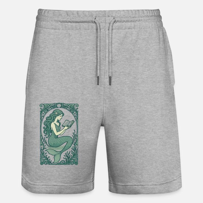 Meerjungfrau Nixe Lesen Buch Bücher Geschenk - Stanley/Stella Unisex Bio Joggingshorts Trainer  - Grau meliert