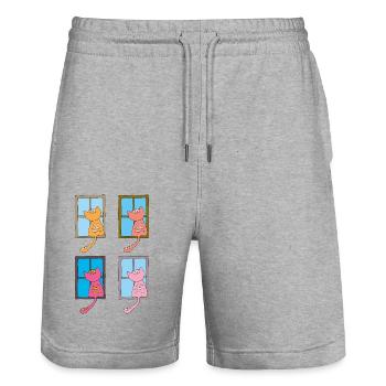 Chats à la fenêtre coloré - Short de jogging bio TRAINER Stanley/Stella unisexe - gris chiné - Devant - Nik (191cm) & Marisol (170cm)