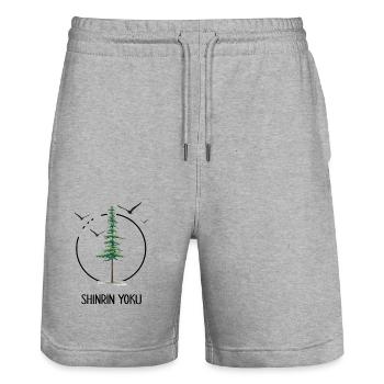 Waldbaden Wald shinrin yoku Waldgänger Waldbad - Stanley/Stella Unisex Bio Joggingshorts Trainer  - Grau meliert - Vorne - Nik (191cm) & Marisol (170cm)