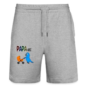 PAPAgei mit Kinderwagen - Stanley/Stella Unisex Bio Joggingshorts Trainer  - Grau meliert - Vorne - Nik (191cm) & Marisol (170cm)