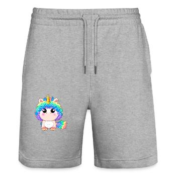 00265 flauschiges Einhorn Baby mit Regenbogenmähne - Stanley/Stella Unisex Bio Joggingshorts Trainer  - Grau meliert - Vorne - Nik (191cm) & Marisol (170cm)