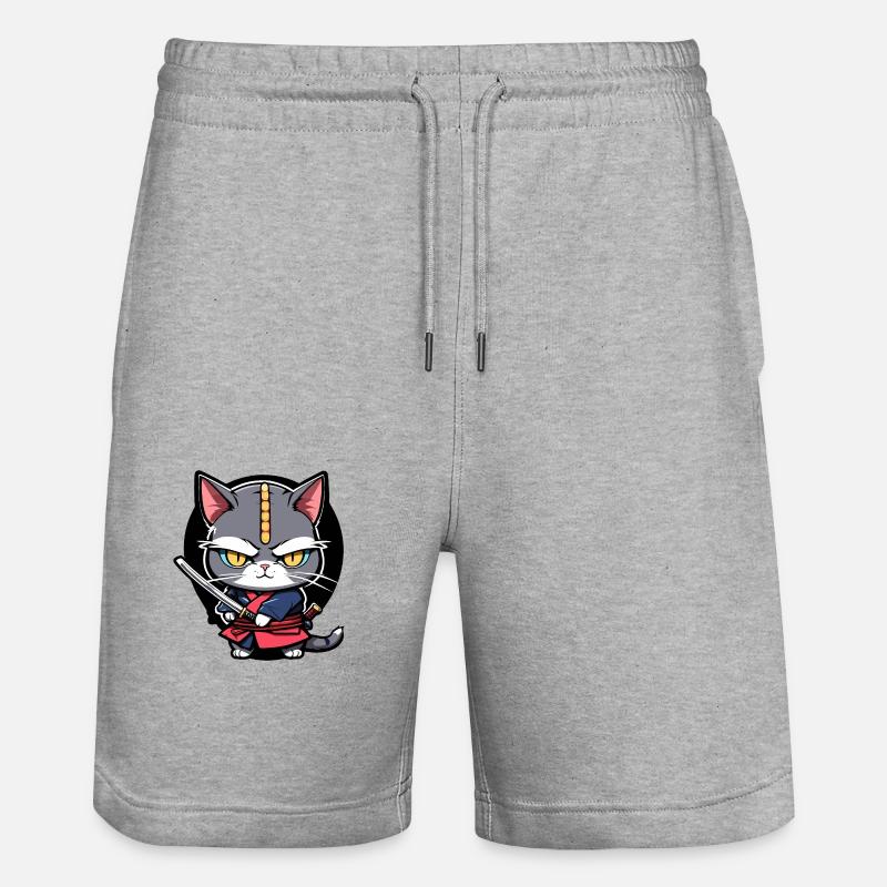 Samurai-Katze #8 - Stanley/Stella Unisex Bio Joggingshorts Trainer  - Grau meliert