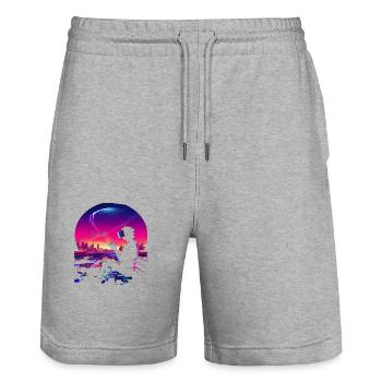 VR Skyline: Futuristisches Gaming - Stanley/Stella Unisex Bio Joggingshorts Trainer  - Grau meliert - Vorne - Nik (191cm) & Marisol (170cm)