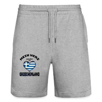 Mein Herz schlägt für Griechenland - Stanley/Stella Unisex Bio Joggingshorts Trainer  - Grau meliert - Vorne - Nik (191cm) & Marisol (170cm)