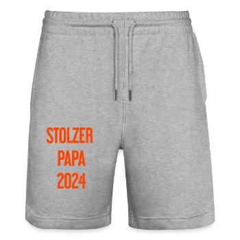 Proud Dad 2024 – pour les nouveaux papas - Short de jogging bio TRAINER Stanley/Stella unisexe - gris chiné - Devant - Nik (191cm) & Marisol (170cm)