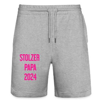 Stolzer Papa 2024 – für frischgebackene Väter - Stanley/Stella Unisex Bio Joggingshorts Trainer  - Grau meliert - Vorne - Nik (191cm) & Marisol (170cm)