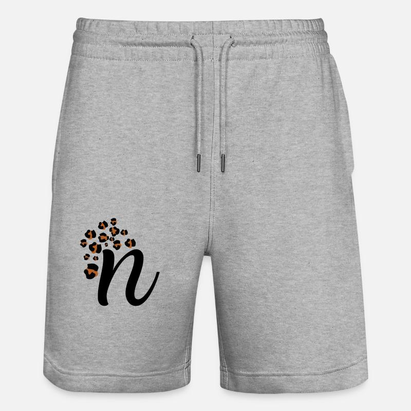 Letter n leopard pattern - Stanley/Stella Trainer Unisex Organic Jogging Shorts - heather grey