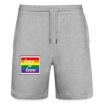love is love - Stanley/Stella Trainer Unisex Organic Jogging Shorts - heather grey - Front - Nik (191cm) & Marisol (170cm)