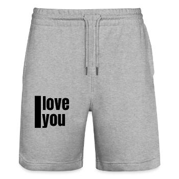 I love you - Stanley/Stella Trainer Unisex Organic Jogging Shorts - heather grey - Front - Nik (191cm) & Marisol (170cm)