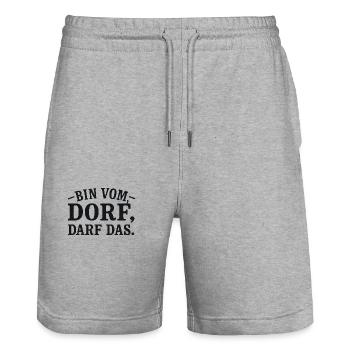 Bin vom Dorf – Darf das. | Lustiger Dorf-Spruch - Stanley/Stella Unisex Bio Joggingshorts Trainer  - Grau meliert - Vorne - Nik (191cm) & Marisol (170cm)