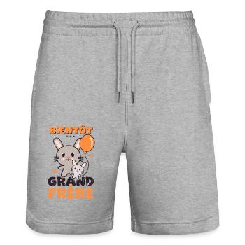 bientot grand frère - Short de jogging bio TRAINER Stanley/Stella unisexe - gris chiné - Devant - Nik (191cm) & Marisol (170cm)