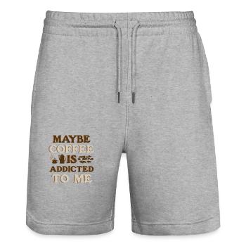 Vielleicht ist Kaffee süchtig nach mir Lustiger Spruch - Stanley/Stella Unisex Bio Joggingshorts Trainer  - Grau meliert - Vorne - Nik (191cm) & Marisol (170cm)