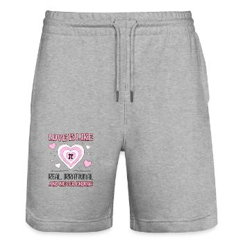 Liebe ist wie Pi real Irrational und nie endend - Stanley/Stella Unisex Bio Joggingshorts Trainer  - Grau meliert - Vorne - Nik (191cm) & Marisol (170cm)