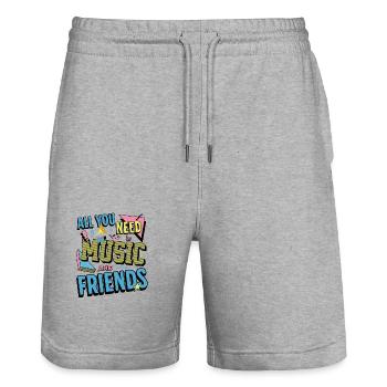 Alles, was Sie brauchen, ist Musik und Freunde Lustiger Musiker - Stanley/Stella Unisex Bio Joggingshorts Trainer  - Grau meliert - Vorne - Nik (191cm) & Marisol (170cm)