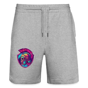 Spartaner Totenkopf Gladiator - Stanley/Stella Unisex Bio Joggingshorts Trainer  - Grau meliert - Vorne - Nik (191cm) & Marisol (170cm)