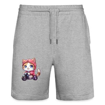 Moto Kätzchen - Stanley/Stella Unisex Bio Joggingshorts Trainer  - Grau meliert - Vorne - Nik (191cm) & Marisol (170cm)