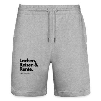 Ruhestand Ahoi! Lachen, Reisen & Rente. - Stanley/Stella Unisex Bio Joggingshorts Trainer  - Grau meliert - Vorne - Nik (191cm) & Marisol (170cm)