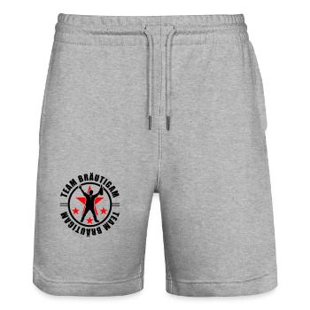 Mariage du marié - Short de jogging bio TRAINER Stanley/Stella unisexe - gris chiné - Devant - Nik (191cm) & Marisol (170cm)