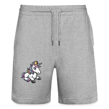 Couronne de bande dessinée Licorne - Short de jogging bio TRAINER Stanley/Stella unisexe - gris chiné - Devant - Nik (191cm) & Marisol (170cm)