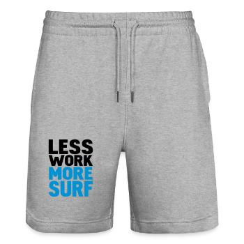 less work more surf - Stanley/Stella Trainer Unisex Organic Jogging Shorts - heather grey - Front - Nik (191cm) & Marisol (170cm)