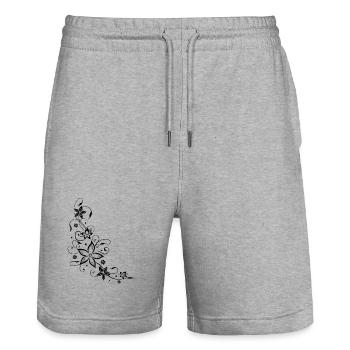 Vrille florale avec des fleurs, été, noir. - Short de jogging bio TRAINER Stanley/Stella unisexe - gris chiné - Devant - Nik (191cm) & Marisol (170cm)