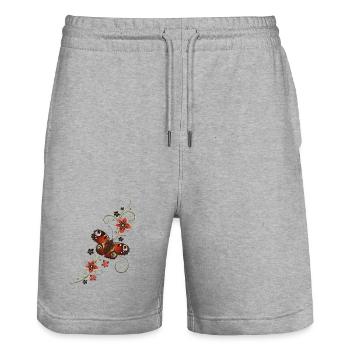 Peacock butterfly with floral ornament - Stanley/Stella Trainer Unisex Organic Jogging Shorts - heather grey - Front - Nik (191cm) & Marisol (170cm)