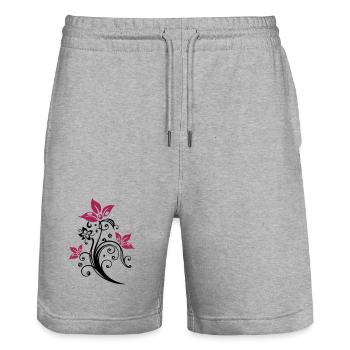 Fleurs avec ornement floral filigrane. Féminin. - Short de jogging bio TRAINER Stanley/Stella unisexe - gris chiné - Devant - Nik (191cm) & Marisol (170cm)