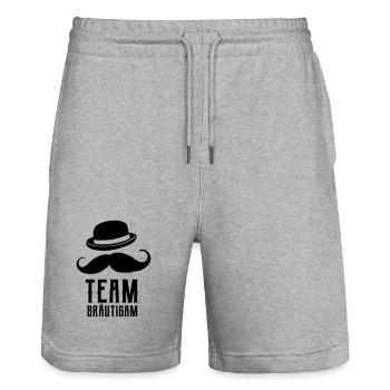 Team Bräutigam, JGA Design Style - Stanley/Stella Unisex Bio Joggingshorts Trainer  - Grau meliert - Vorne - Nik (191cm) & Marisol (170cm)
