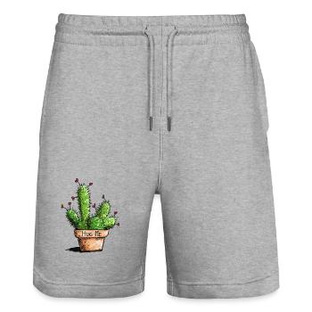 Hug Me Kaktus - Kakteen - Liebe - Pflanzen - Fun - Stanley/Stella Unisex Bio Joggingshorts Trainer  - Grau meliert - Vorne - Nik (191cm) & Marisol (170cm)