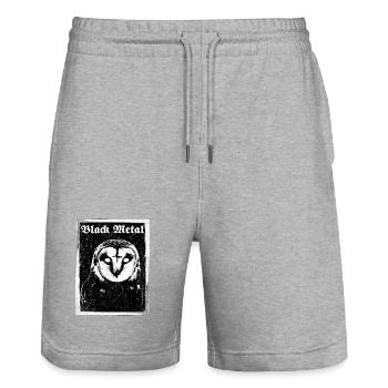 Black Metal Owl - Stanley/Stella Trainer Unisex Organic Jogging Shorts - heather grey - Front - Nik (191cm) & Marisol (170cm)