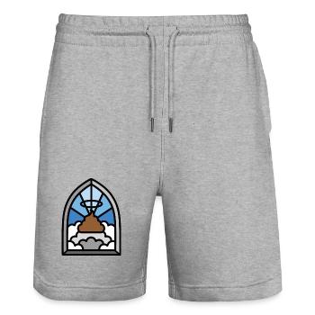 Holy shit stained glass church funny poop meme - Stanley/Stella Trainer Unisex Organic Jogging Shorts - heather grey - Front - Nik (191cm) & Marisol (170cm)
