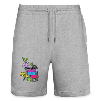 Livres avec des fleurs - Short de jogging bio TRAINER Stanley/Stella unisexe - gris chiné - Devant - Nik (191cm) & Marisol (170cm)