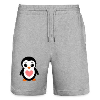 Kawaii Penguin with Heart Gift Birthday - Stanley/Stella Trainer Unisex Organic Jogging Shorts - heather grey - Front - Nik (191cm) & Marisol (170cm)