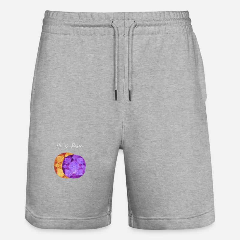 He is Risen Geometric Gem - Stanley/Stella Trainer Unisex Organic Jogging Shorts - heather grey