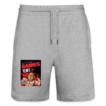 Play Fun Enjoy GAME TIME Gamer Shirt Real Gamer - Stanley/Stella Trainer Unisex Organic Jogging Shorts - heather grey - Front - Nik (191cm) & Marisol (170cm)